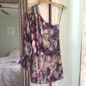 Watercolor Floral One-Shoulder Cocktail Dress